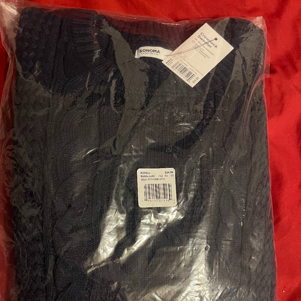 Sonoma Men's XXL Navy Crewneck Fisherman's Sweater - new in package